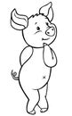 Coloring pages: farm animals. Little cute shy pig stands and smiles. Royalty Free Stock Photo